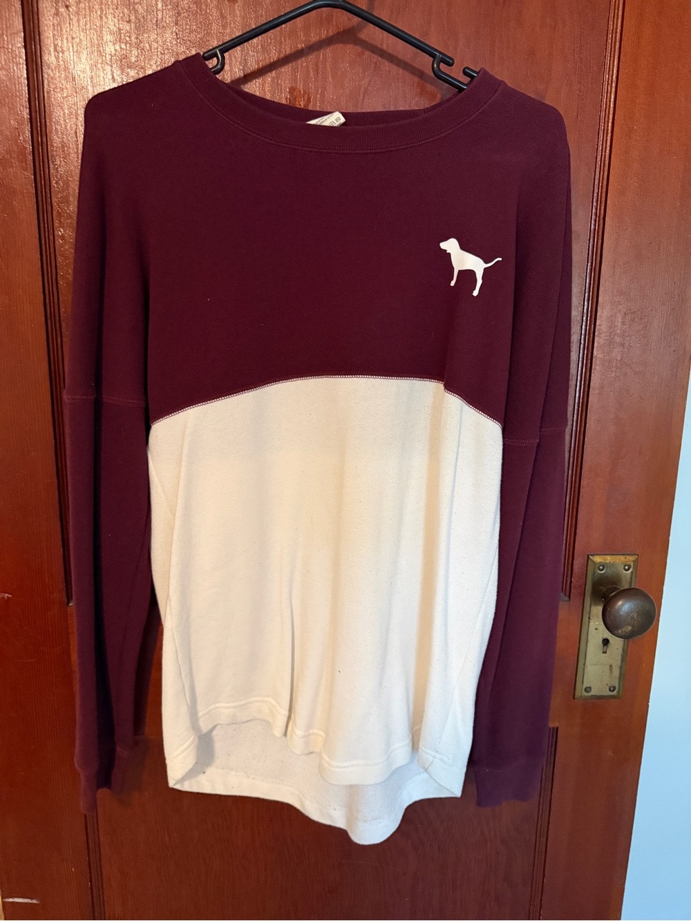 PINK Victoria's Secret Maroon and Cream Colorblock Pullover